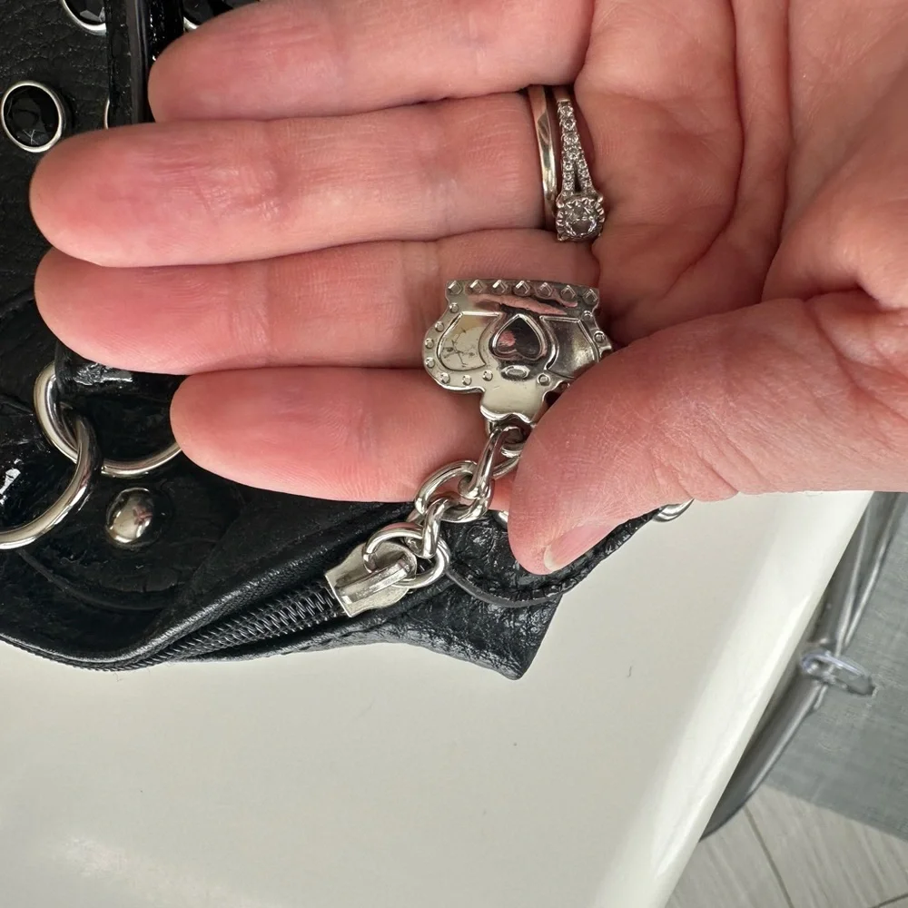 Kathy Van Zealand Y2K Black Studded Gem-Embellished vegan leather Satchel - Picture 9 of 15